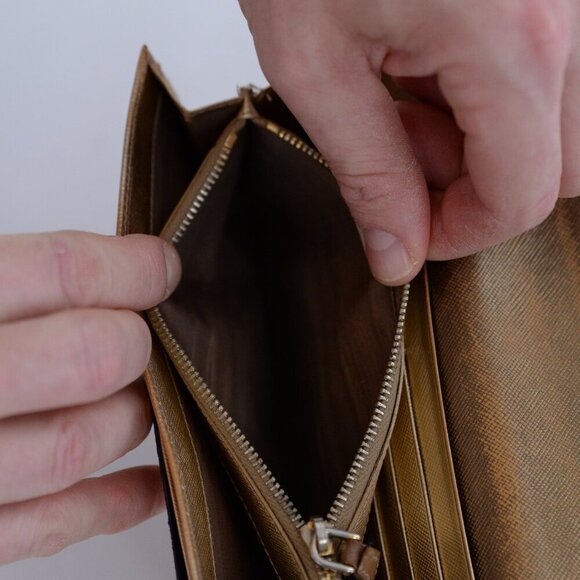 Prada Gold Saffiano Leather Pushlock Flap Wallet - Picture 13 of 14